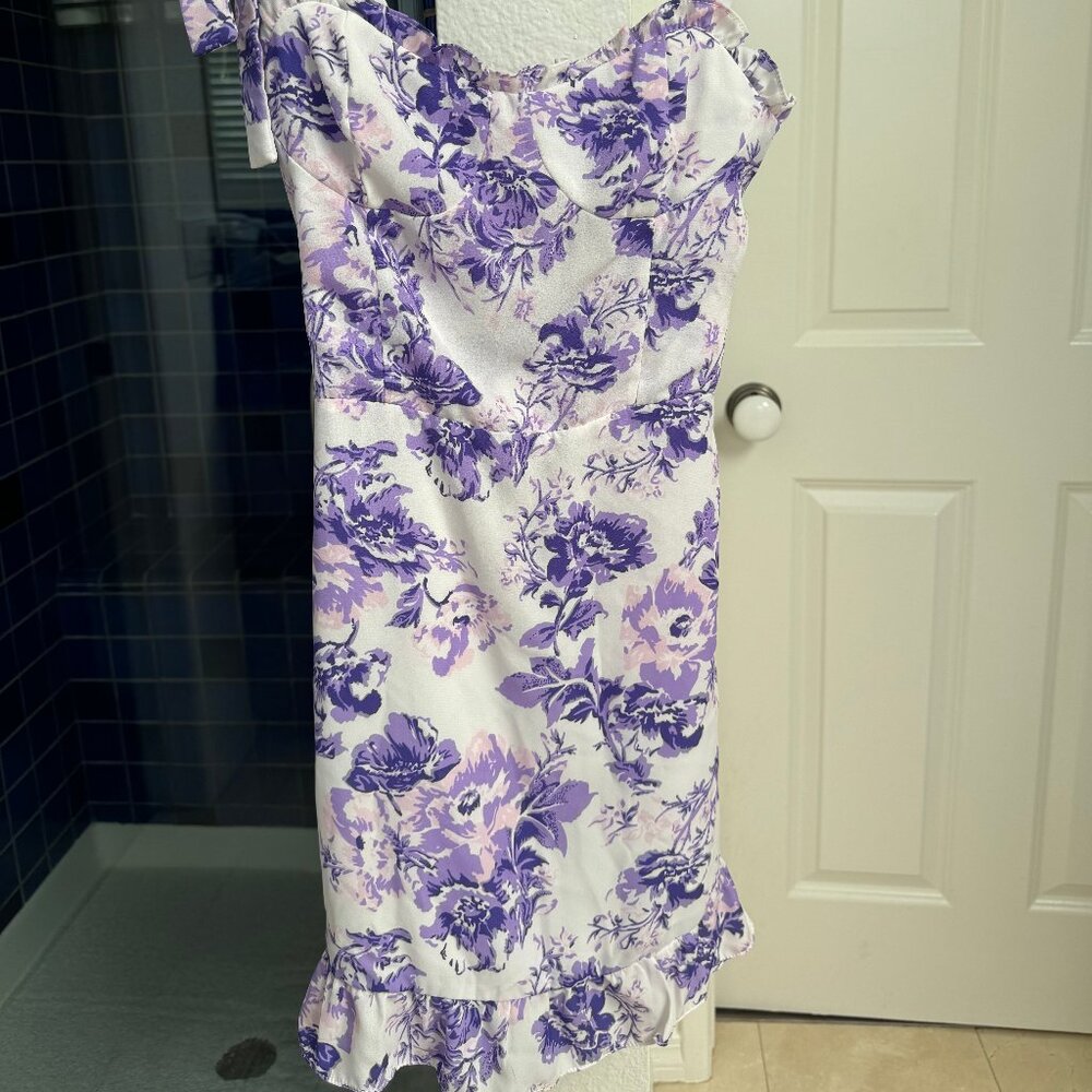 AQUA Floral Ruffle Dress SMALL - BLOOMINGDALES EXCLUSIVE - LAVENDER / PURPLE
